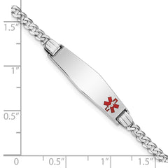 14K White Gold Medical Solid Chain/Solid Plate 26x7mm Soft Diamond Shape Off-Center Red Enamel Flat Curb Link 7 inch ID Bracelet - 2