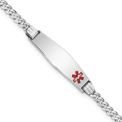 14K White Gold Medical Solid Chain/Solid Plate 26x7mm Soft Diamond Shape Off-Center Red Enamel Flat Curb Link 7 inch ID Bracelet - 2