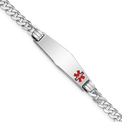 14K White Gold Medical Solid Chain/Solid Plate 26x7mm Soft Diamond Shape Off-Center Red Enamel Flat Curb Link 8 inch ID Bracelet - 2