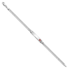14K White Gold Medical Solid Chain/Solid Plate 26x5mm Off-Center Red Enamel Flat Curb Link 7 inch ID Bracelet - 2