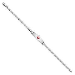 14K White Gold Medical Solid Chain/Solid Plate 24x7mm Soft Diamond Shape Centered Red Enamel Anchor Link 7 inch ID Bracelet - 2