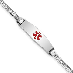 14K White Gold Medical Solid Chain/Solid Plate 24x7mm Soft Diamond Shape Centered Red Enamel Anchor Link 7 inch ID Bracelet - 2