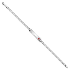 14K White Gold Medical Solid Chain/Solid Plate 26x5mm Off-Center Red Enamel Anchor Link 7 inch ID Bracelet - 2