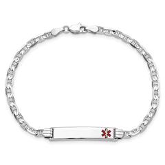 14K White Gold Medical Solid Chain/Solid Plate 26x5mm Off-Center Red Enamel Anchor Link 7 inch ID Bracelet - 2
