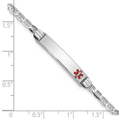 14K White Gold Medical Solid Chain/Solid Plate 26x5mm Off-Center Red Enamel Anchor Link 7 inch ID Bracelet - 2