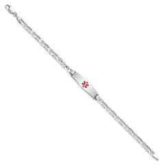 14K White Gold Medical Solid Chain/Solid Plate 24x7mm Soft Diamond Shape Centered Red Enamel Anchor Link 8 inch ID Bracelet - 2