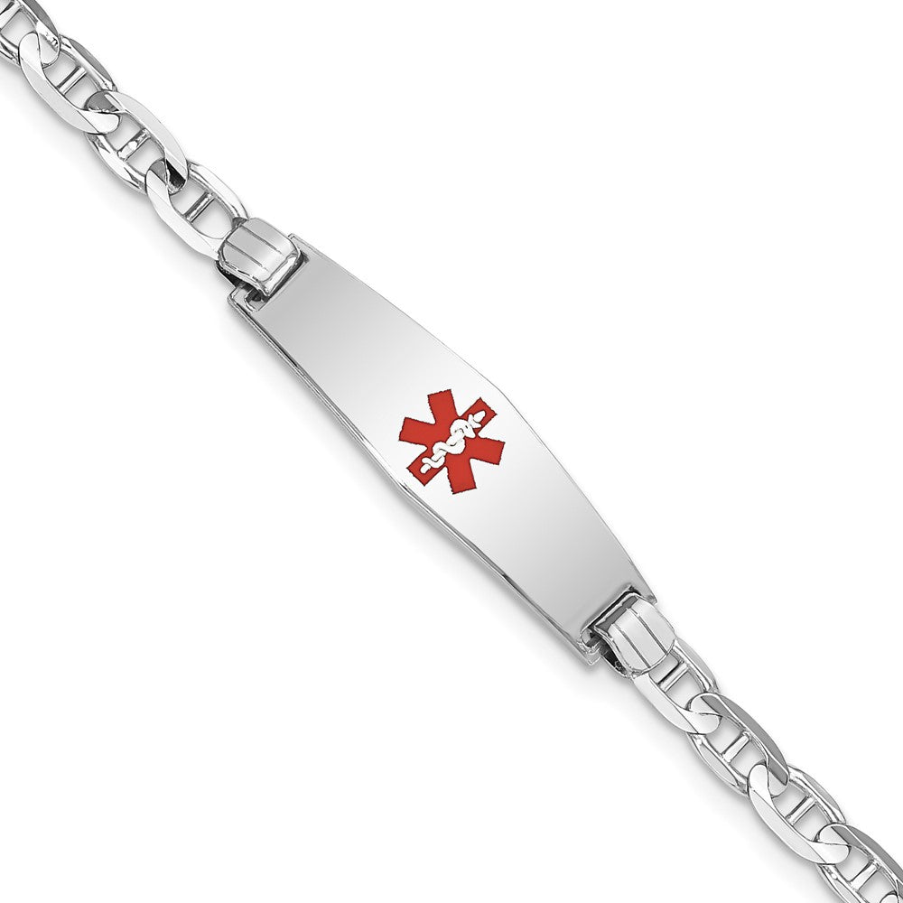 14K White Gold Medical Solid Chain/Solid Plate 24x7mm Soft Diamond Shape Centered Red Enamel Anchor Link 8 inch ID Bracelet - 2