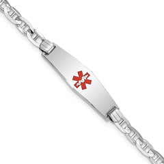 14K White Gold Medical Solid Chain/Solid Plate 24x7mm Soft Diamond Shape Centered Red Enamel Anchor Link 8 inch ID Bracelet - 2