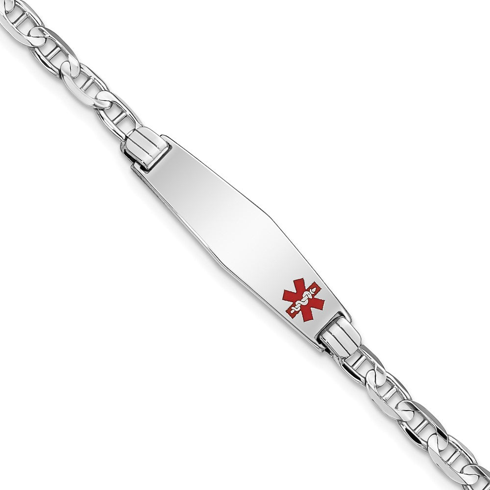 14K White Gold Medical Solid Chain/Solid Plate 26x7mm Soft Diamond Shape Off-Center Red Enamel Anchor Link 8 inch ID Bracelet - 2