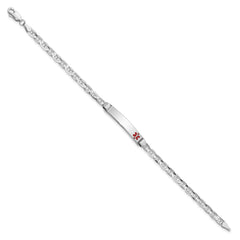 14K White Gold Medical Solid Chain/Solid Plate 26x5mm Off-Center Red Enamel Anchor Link 8 inch ID Bracelet - 2