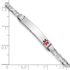 14K White Gold Medical Solid Chain/Solid Plate 26x5mm Off-Center Red Enamel Anchor Link 8 inch ID Bracelet - 2
