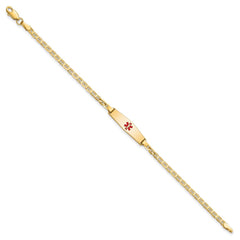 14k Medical Solid Chain/Solid Plate 20x5mm Soft Diamond Shape Centered Red Enamel Flat Anchor Link 6 inch Baby/Child ID Bracelet