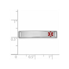 14k White Gold Polished 24x5mm Off-Center Red Epoxy Enameled Medical ID # 816