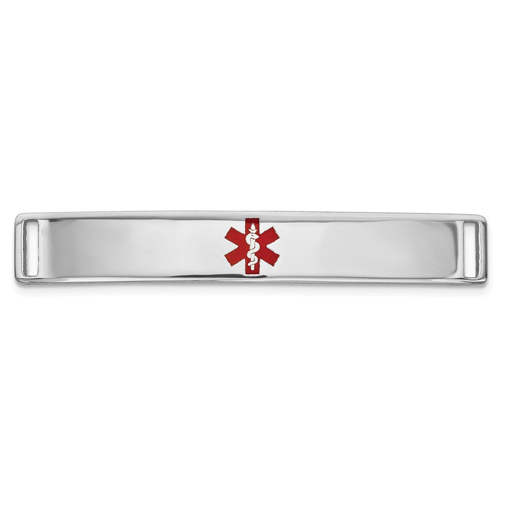 14K White Gold 35x6mm Centered Red Epoxy Enameled Medical ID Plate # 818