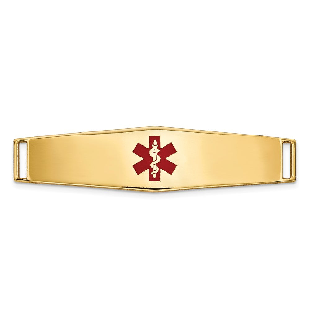 14K 38x10mm Centered Red Epoxy Enameled Soft Diamond Shape Medical ID Plate # 819