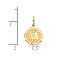 14k Girl Head on .009 Gauge Engravable Scalloped Disc Charm - 2