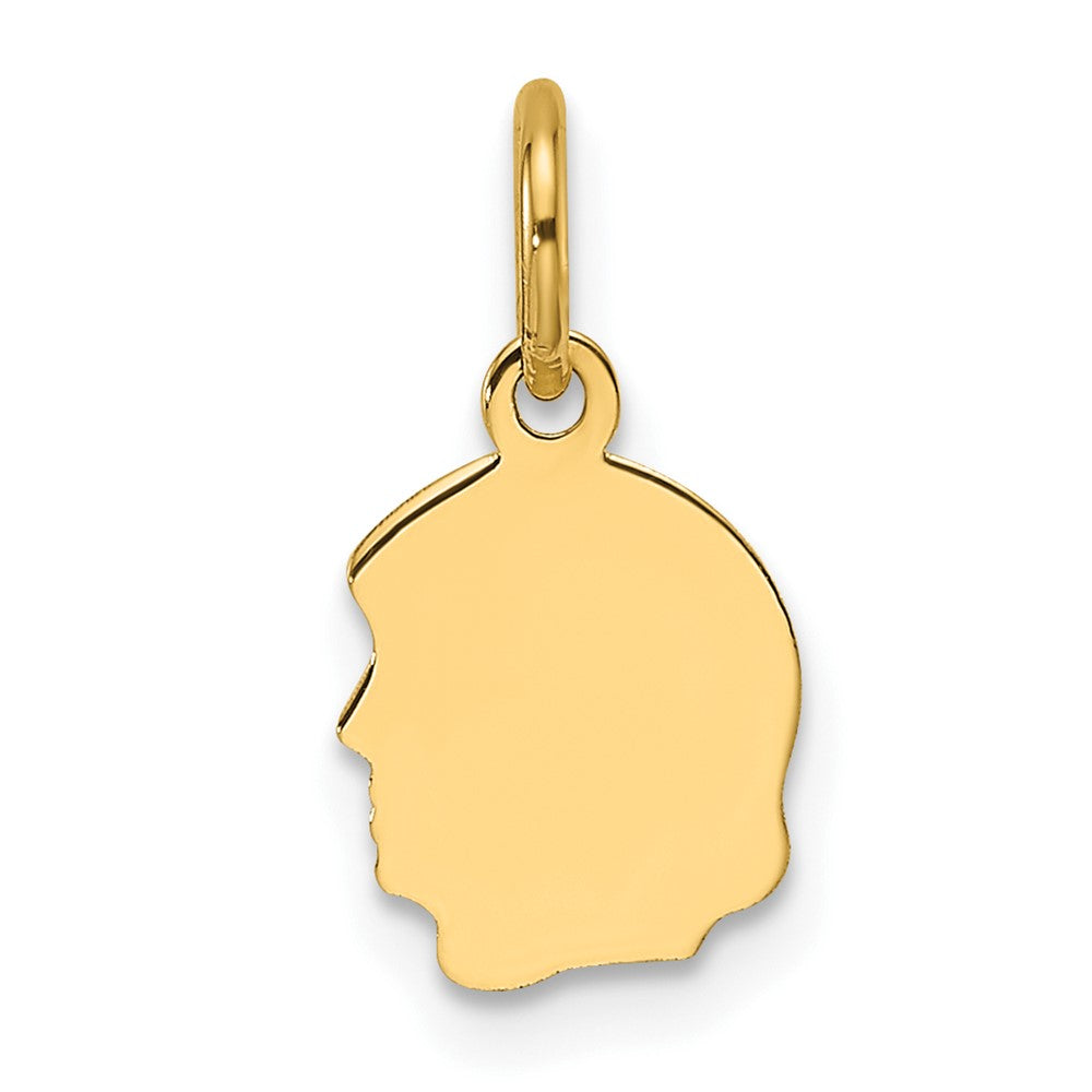 14k Plain Small .035 Gauge Facing Left Engravable Girl Head Charm