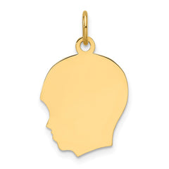 14k Plain Medium .018 Gauge Facing Left Engravable Boy Head Charm