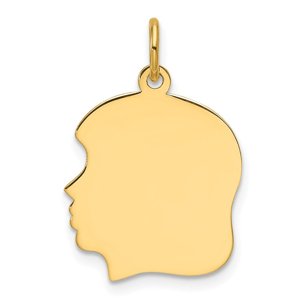 14k Plain Medium .018 Gauge Facing Left Engravable Girl Head Charm