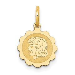 14k Girl Head on .009 Gauge Engravable Scalloped Disc Charm - 2
