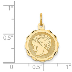 14k Boy Head on .013 Gauge Engravable Scalloped Disc Charm