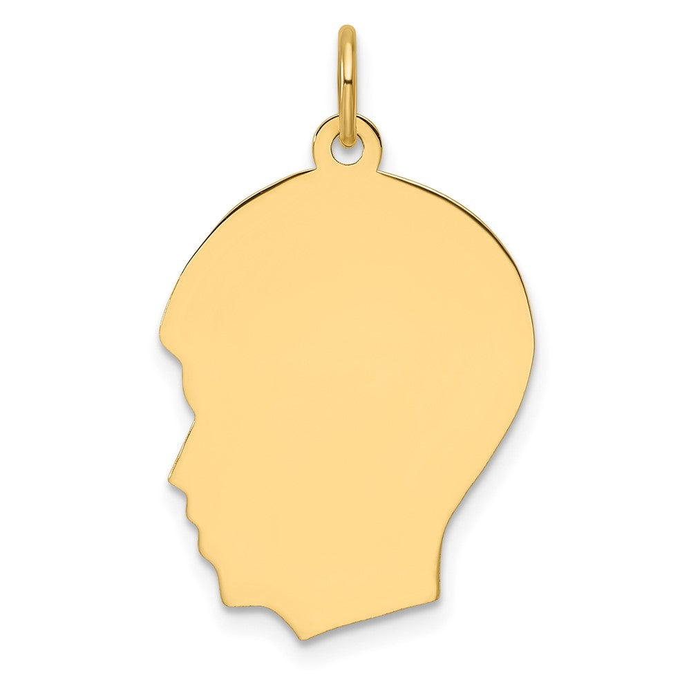 14k Plain Medium .027 Gauge Facing Left Engravable Boy Head Charm - 2