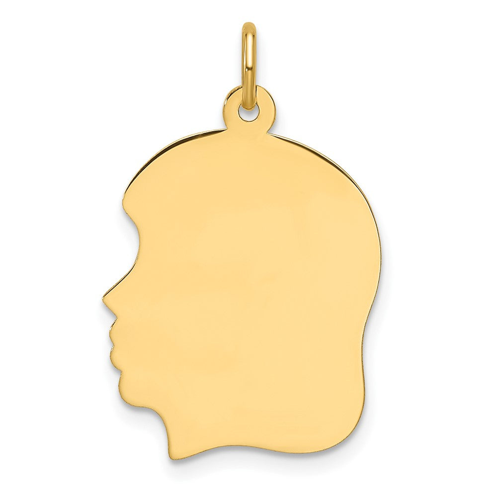 14k Plain Medium .035 Gauge Facing Left Engravable Girl Head Charm