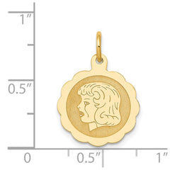 14k Girl Head on .013 Gauge Engravable Scalloped Disc Charm