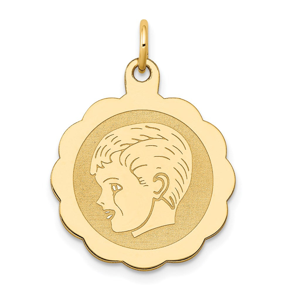 14k Boy Head on .013 Gauge Engravable Scalloped Disc Charm - 2