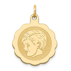 14k Boy Head on .013 Gauge Engravable Scalloped Disc Charm - 2