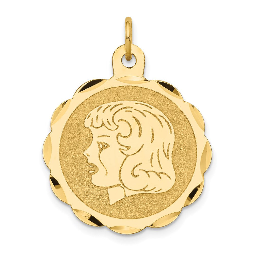 14k Girl Head on .011 Gauge Engravable Scalloped Disc Charm - 2