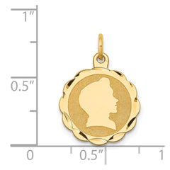 14k Boy Head on .009 Gauge Engravable Scalloped Disc Charm - 2