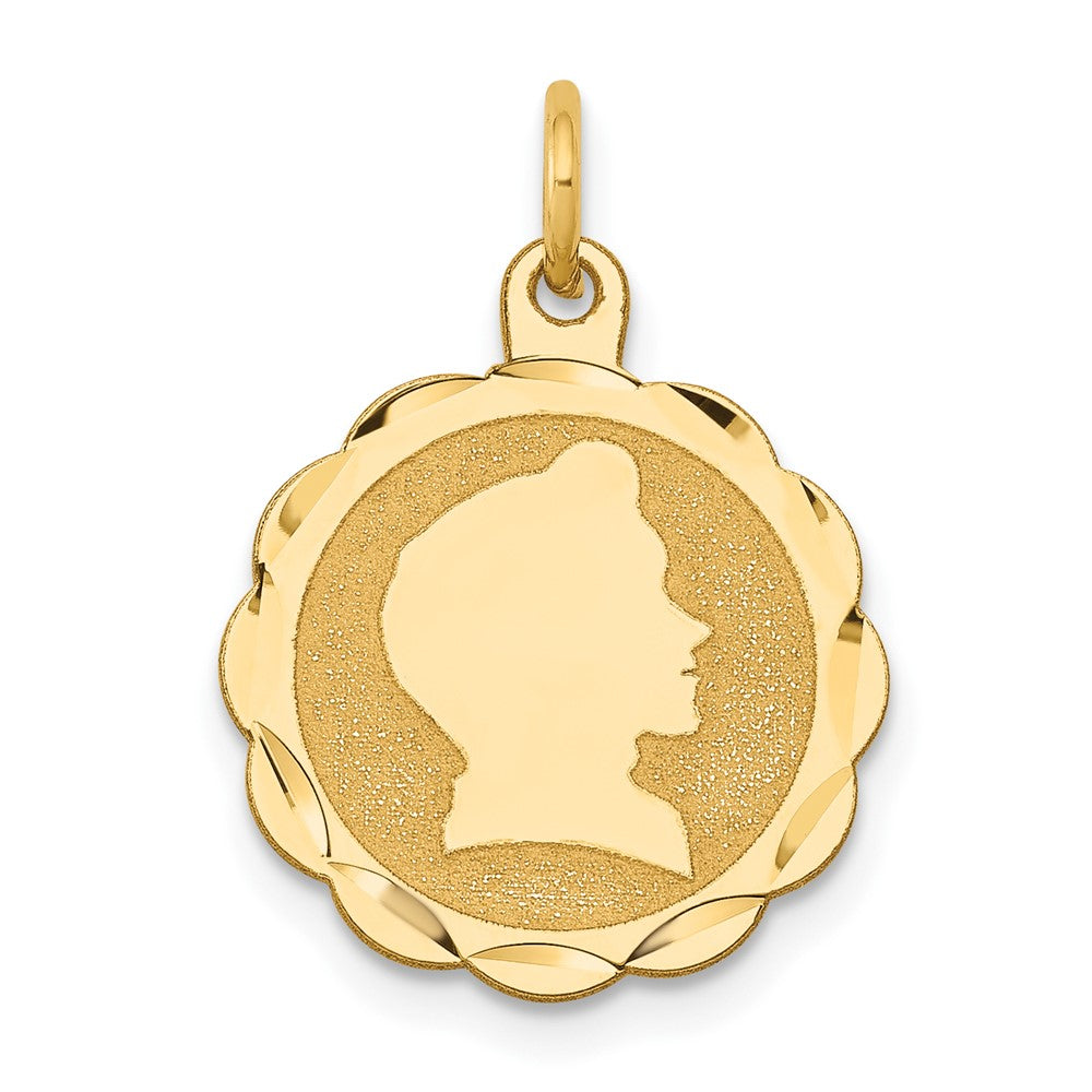 14k Boy Head on .009 Gauge Engravable Scalloped Disc Charm - 2