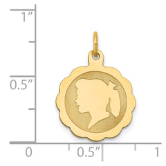 14k Girl Head on .011 Gauge Engravable Scalloped Disc Charm - 3