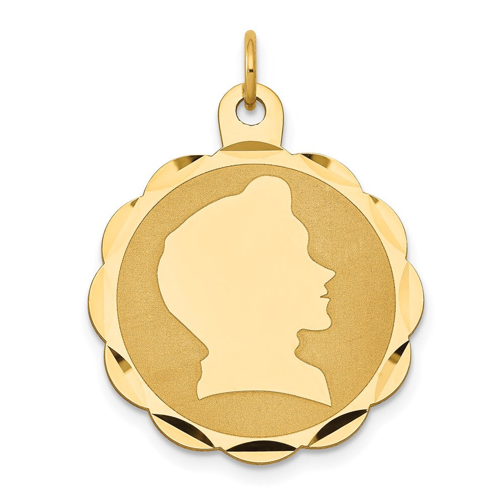 14k Boy Head on .018 Gauge Engravable Scalloped Disc Charm - 2