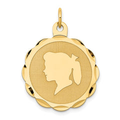 14k Girl Head on .013 Gauge Engravable Scalloped Disc Charm - 4