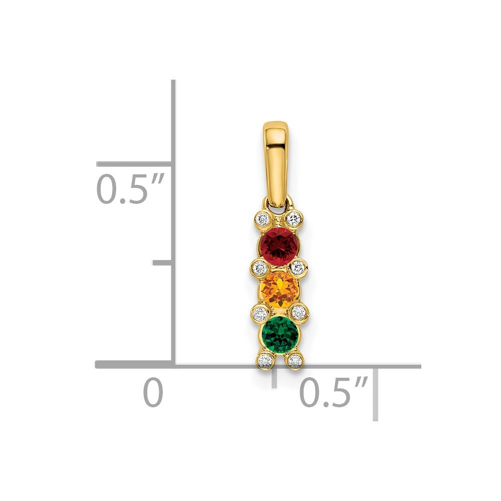 14K Family Jewelry Synthetic Stone & Diamond Set Pendant - 8