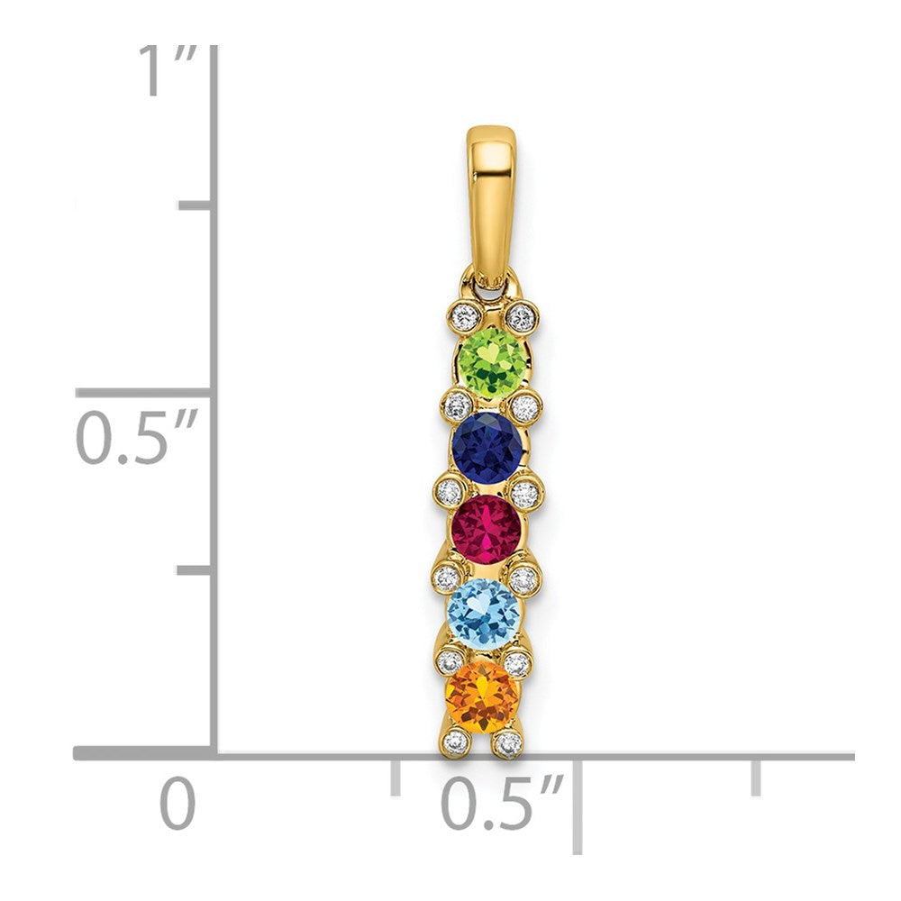 14K Family Jewelry Synthetic Stone & Diamond Set Pendant - 13