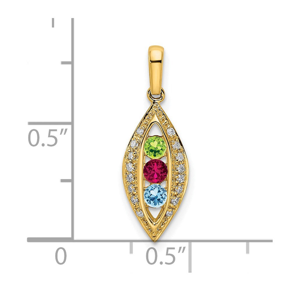 14K Family Jewelry Synthetic Stone & Diamond Set Pendant - 14