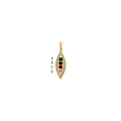 14K Family Jewelry Synthetic Stone & Diamond Set Pendant - 9