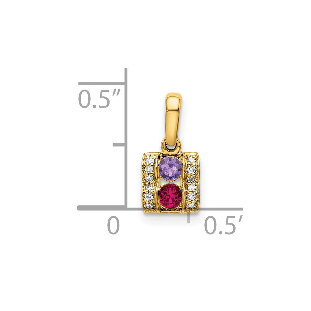 14K Family Jewelry Synthetic Stone & Diamond Set Pendant - 15