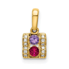 14K Family Jewelry Synthetic Stone & Diamond Set Pendant - 15