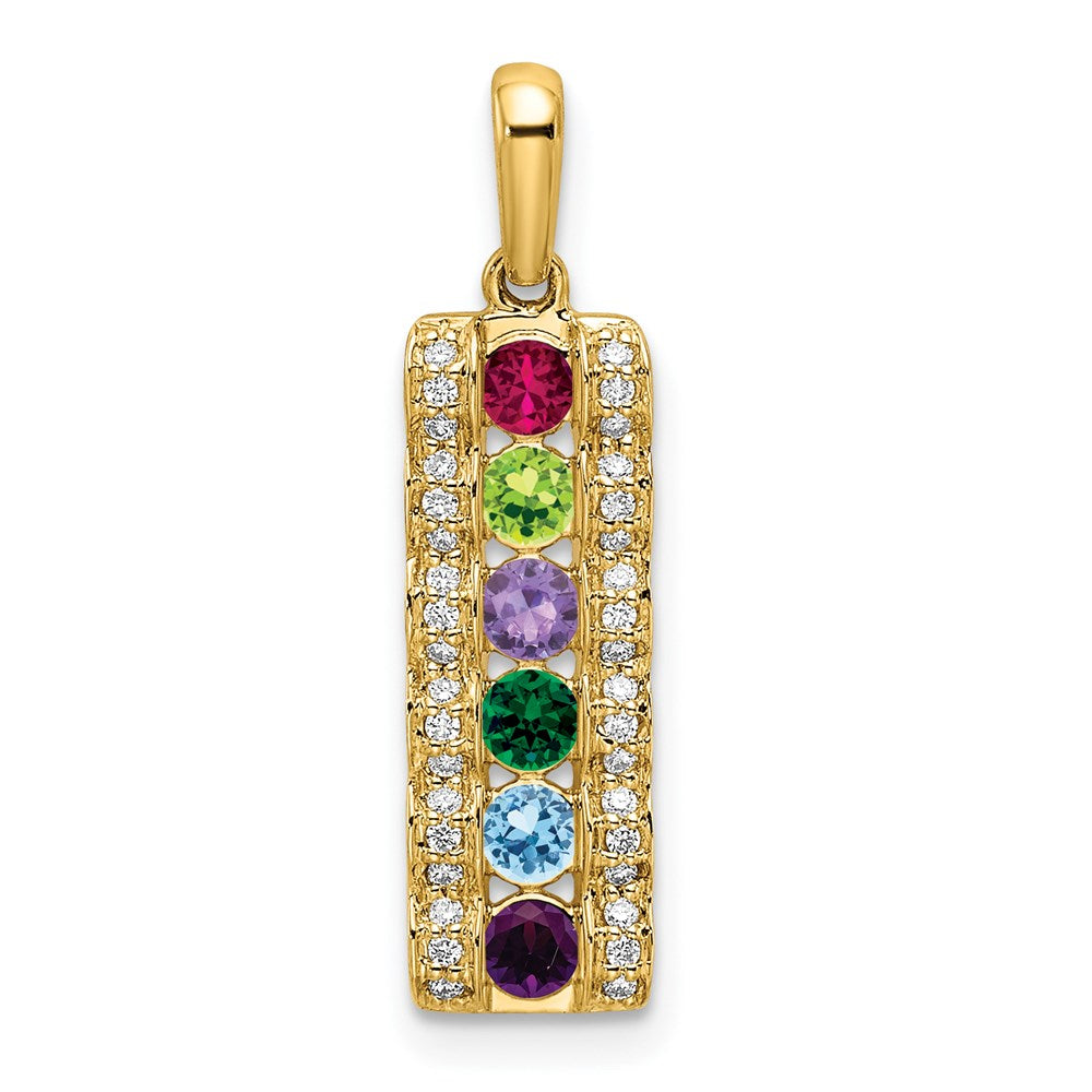 14K Family Jewelry Synthetic Stone & Diamond Set Pendant - 12