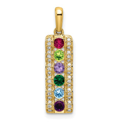 14K Family Jewelry Synthetic Stone & Diamond Set Pendant - 12