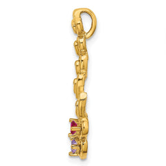 14k 2 Genuine Stone Family Pendant - 4