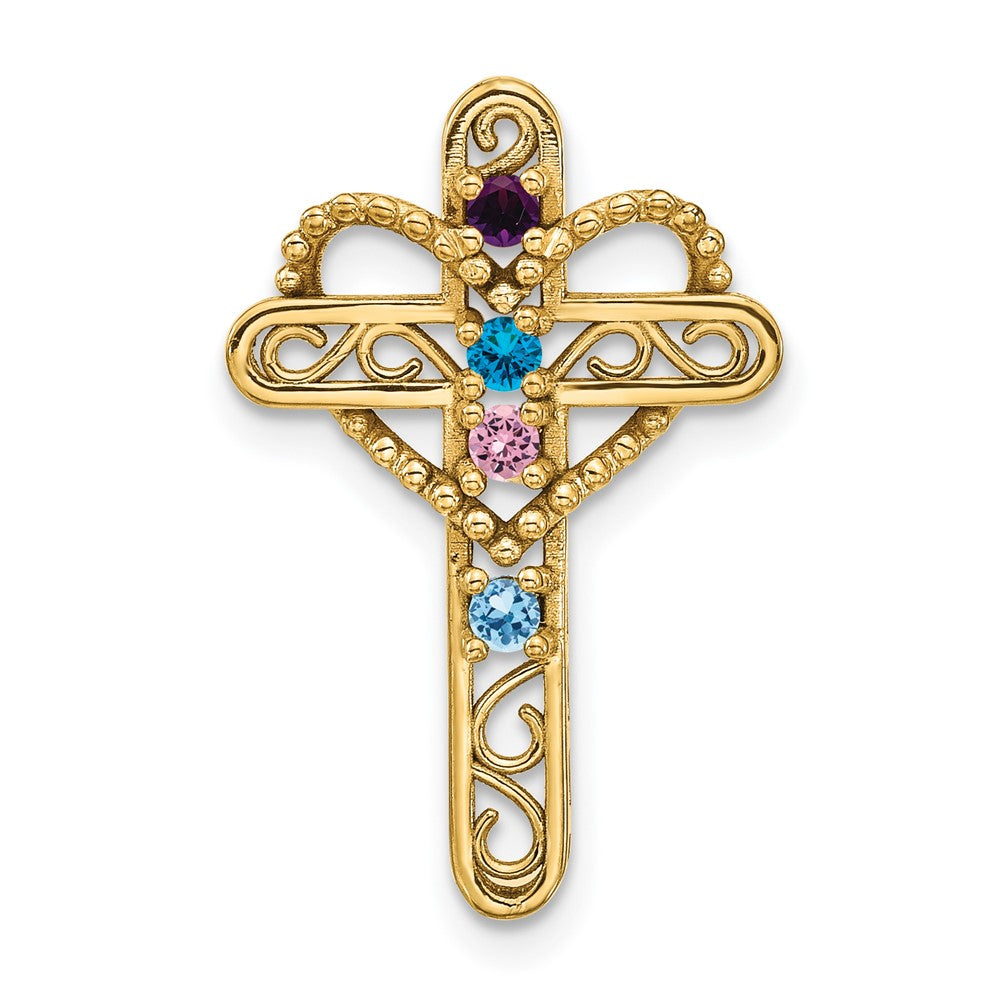 10k Polished Filigree 4-Stone Mothers Cross Pendant Mounting