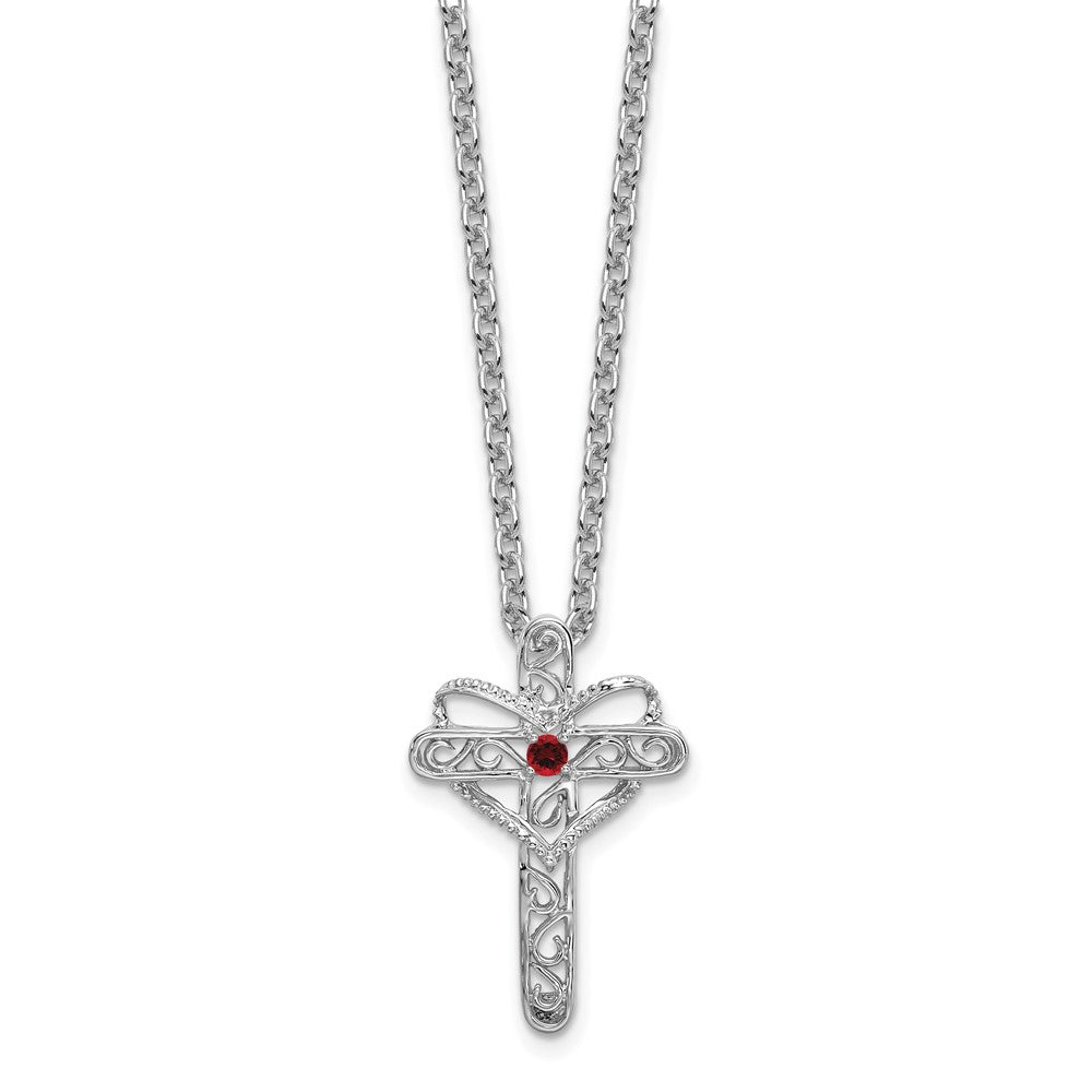 14k White Gold Synthetic Mother's Cross Pendant