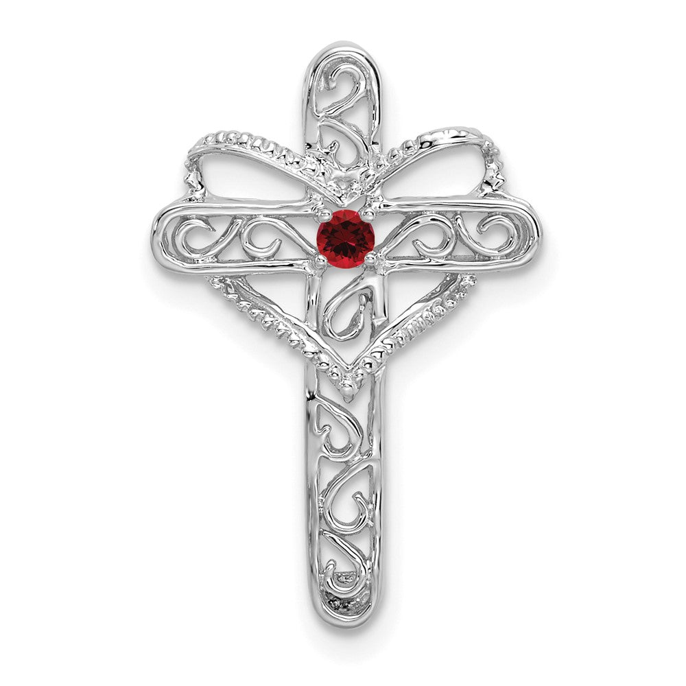 14k White Gold Synthetic Mother's Cross Pendant