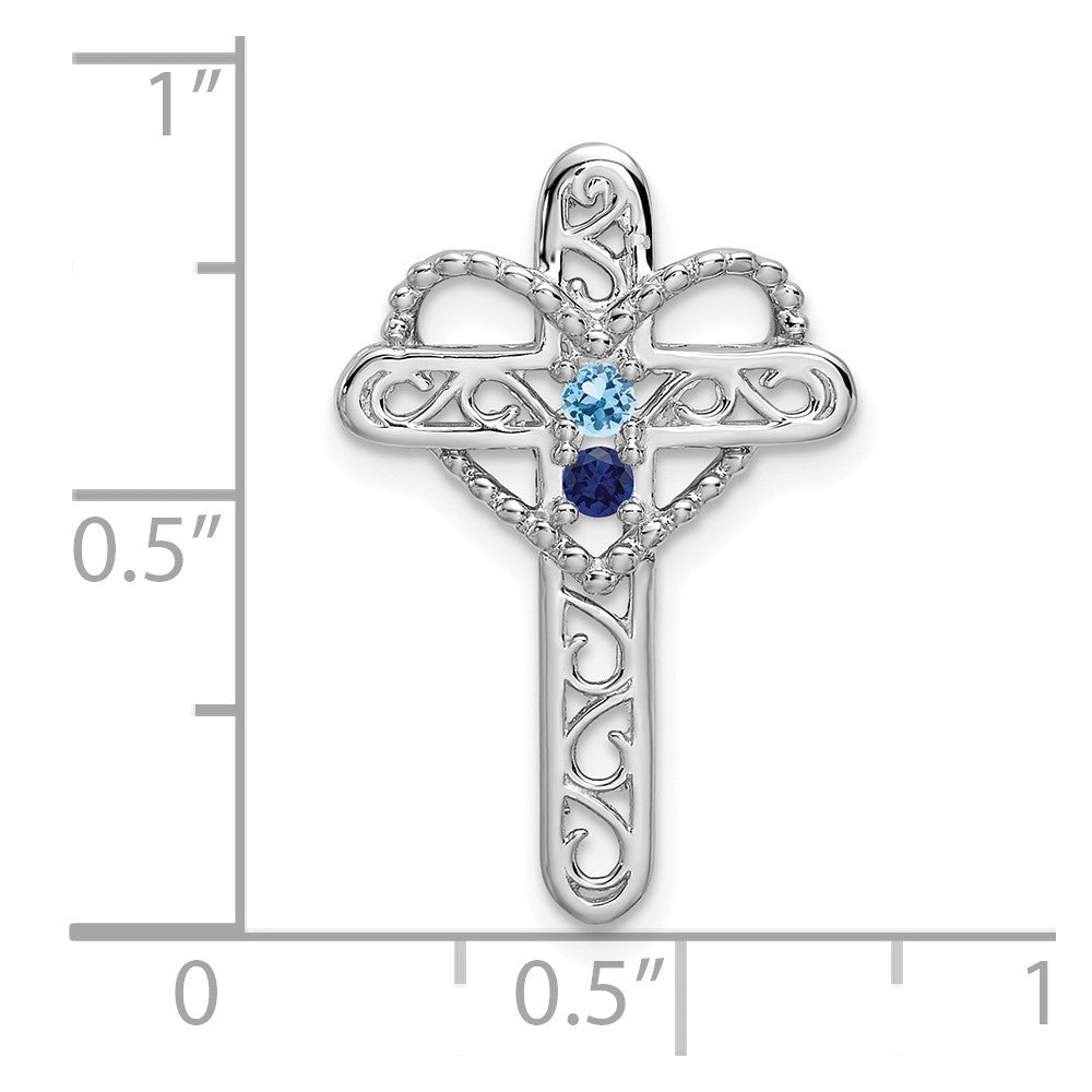 14k White Gold Synthetic Mother's Cross Pendant - 5