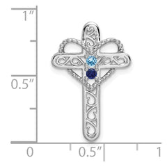 14k White Gold Synthetic Mother's Cross Pendant - 5
